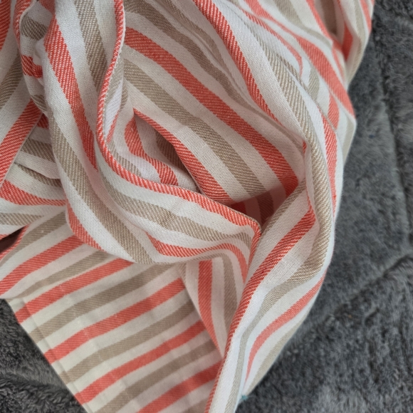 DAVI & DANI Striped Paperbag Waist Shorts in White Coral Tan Cotton Western Lrg. - Picture 6 of 8